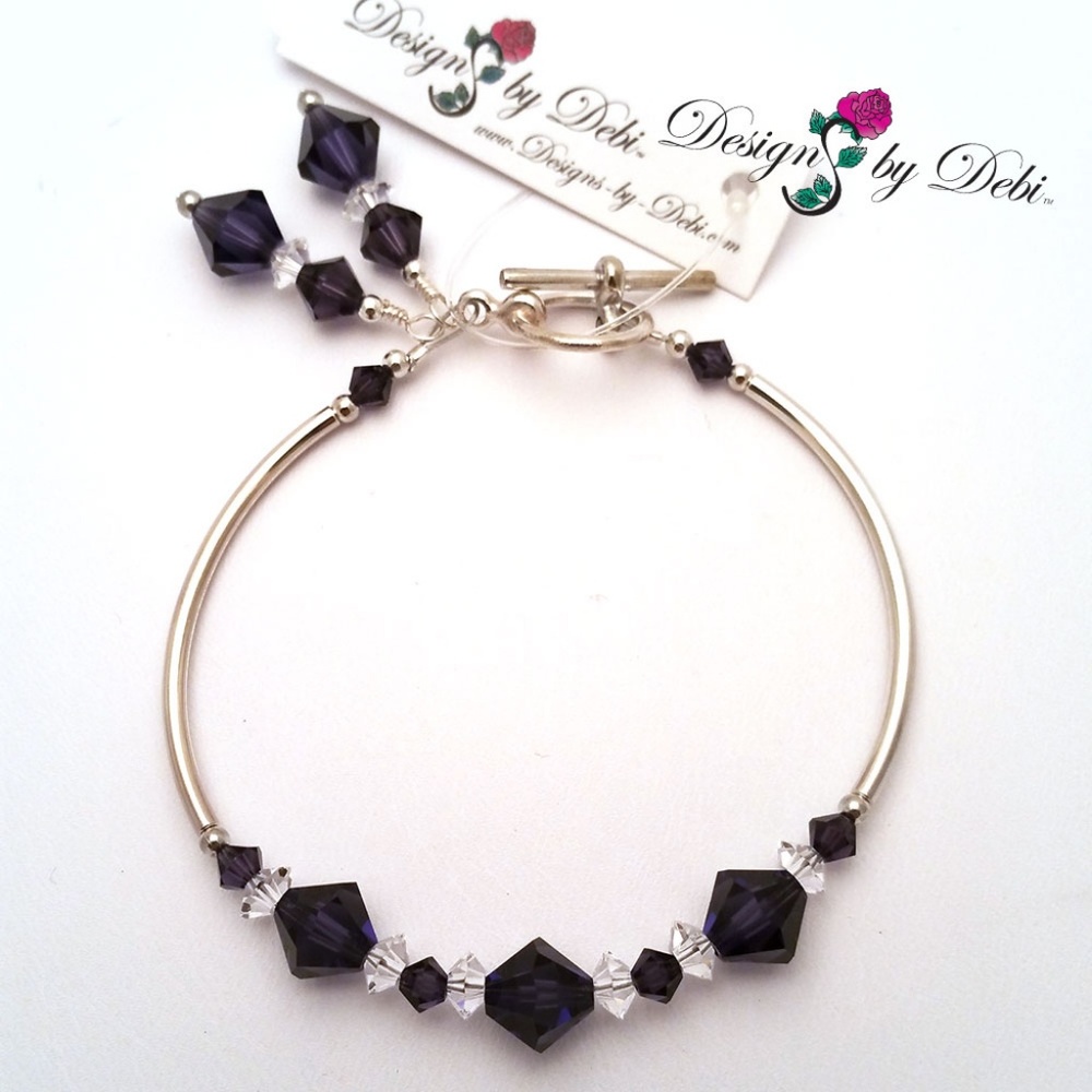 Purple Swarovski Crystal Silver Toggle Bracelet - Picture 3 of 5